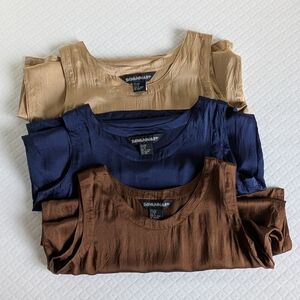 Savannah 100% Silk Shell Sleeveless Top Bundle: Yellow Blue, Brown, size S,